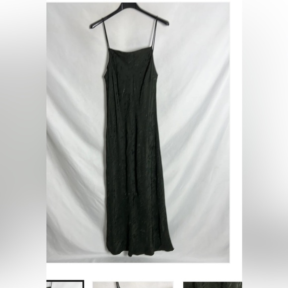 Zara NWT dark hunter green satin embroidered floral print satin maxi slip dress - Picture 10 of 16